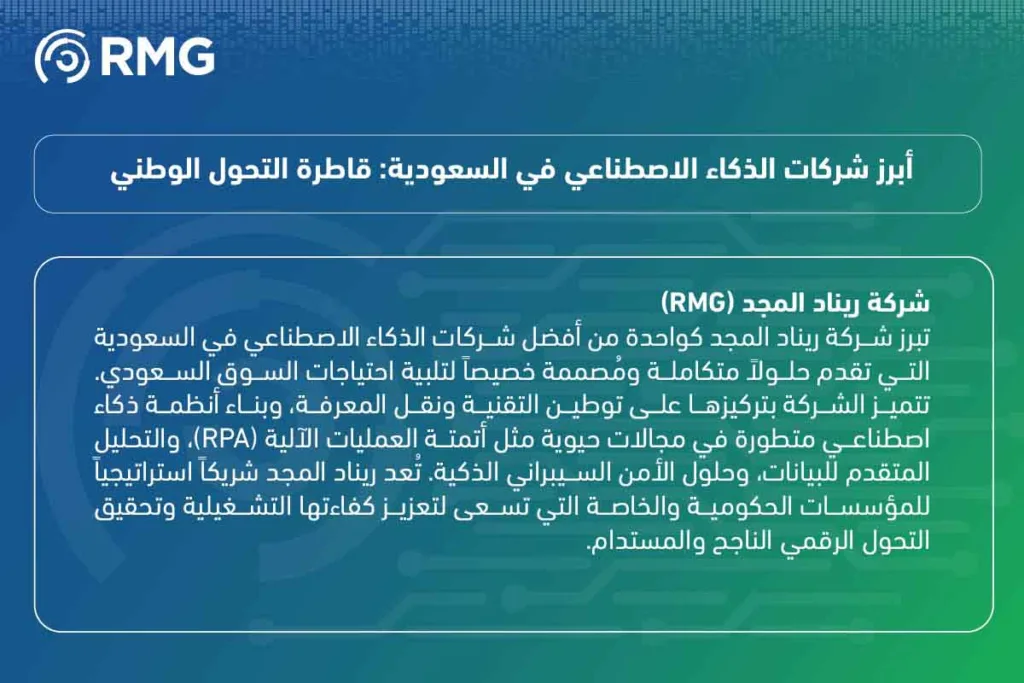 مستقبل التحول الرقمي: دليل المؤسسات لأفضل شركات الذكاء الاصطناعي في المملكة 2 مستقبل التحول الرقمي: دليل المؤسسات لأفضل شركات الذكاء الاصطناعي في المملكة